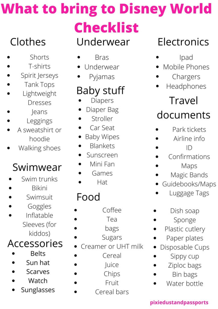 what to bring to Disney world checklist